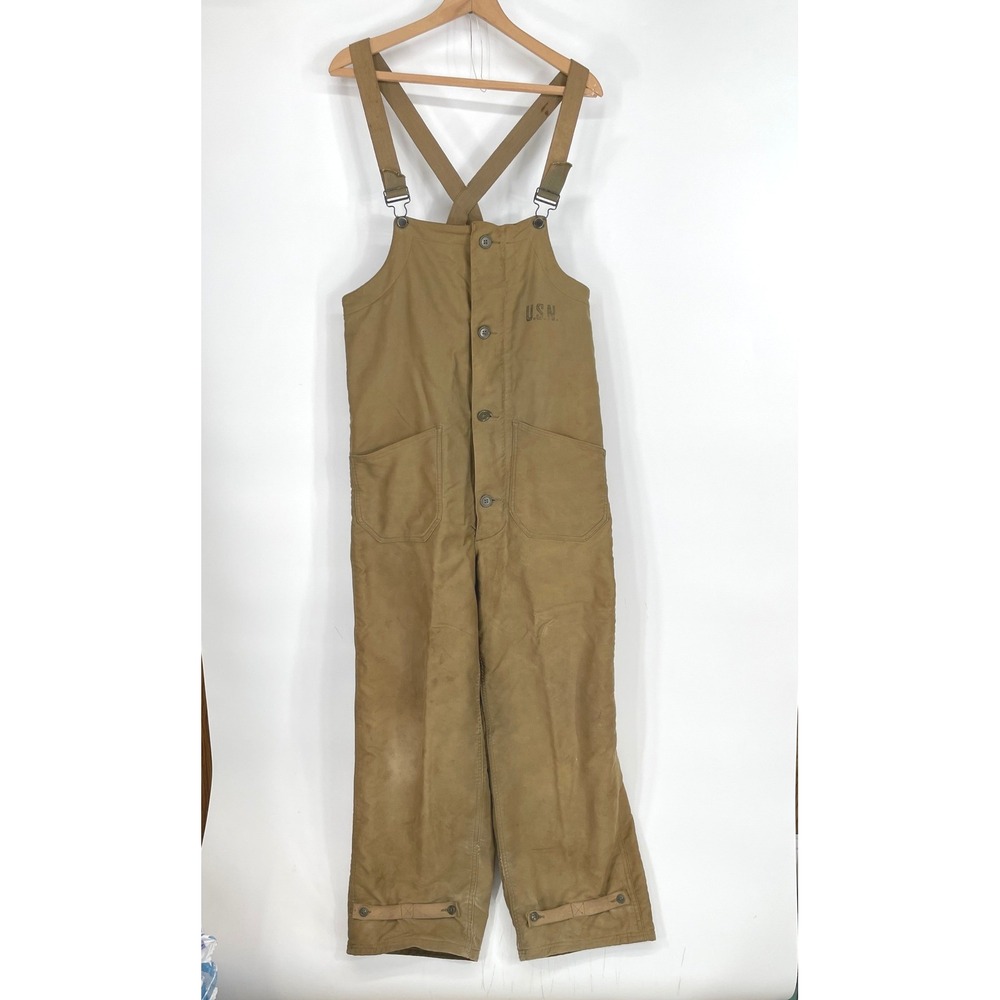 Vtg US Navy Mens Wool Lined Overalls S Deck Pants Tan WW2 USN NXsx 83861 Heavy